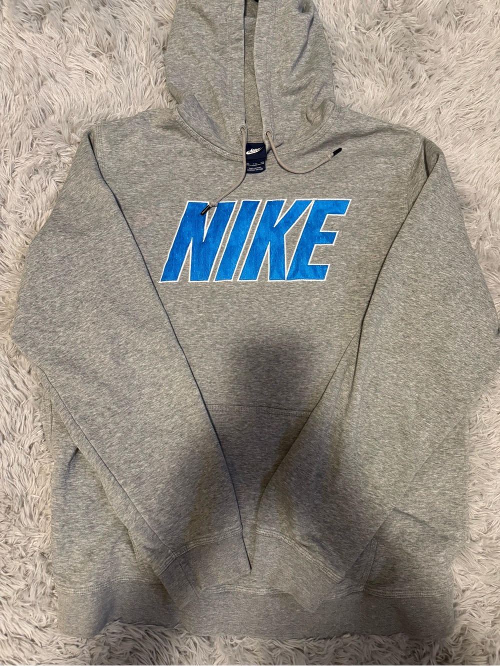 Vintage 80s Nike Block Letter Hoodie Blue Tag Heavyweight Fits L/XL Gray
